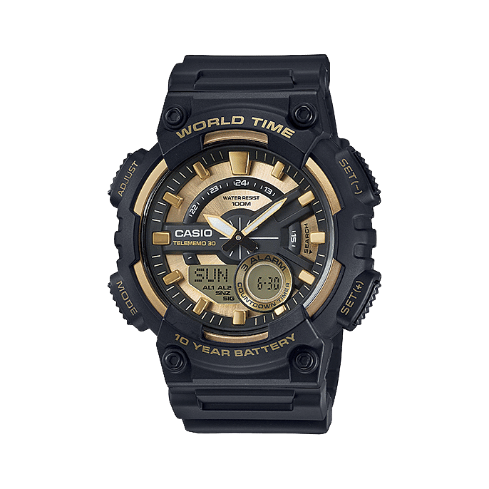 Casio Youth Gold Dial Black Resin Strap Men's Watch AEQ-110BW-9AV - view 1
