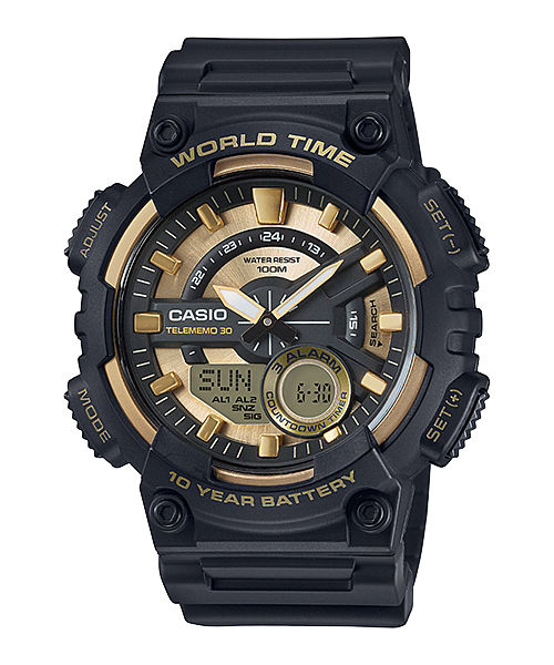 Casio Youth Gold Dial Black Resin Strap Men's Watch AEQ-110BW-9AV - view 3