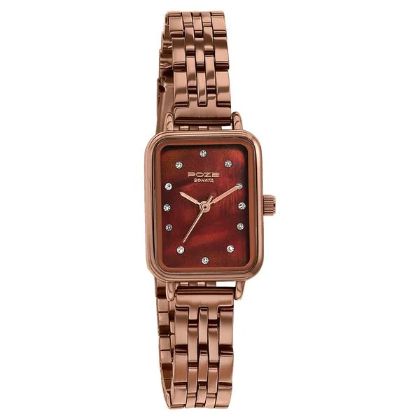 Sonata Poze Mother of Pearl Dial Brown Metal Strap Women's Watch SP80133QM01 - view 2