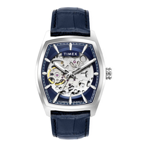 Timex Automatic Blue Skeleton Dial Blue Leather Strap Men's Watch TWEG25900 - view 2