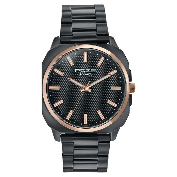 Sonata Poze Black Dial Black Metal Strap Men's Watch SP70087KM02 - view 1
