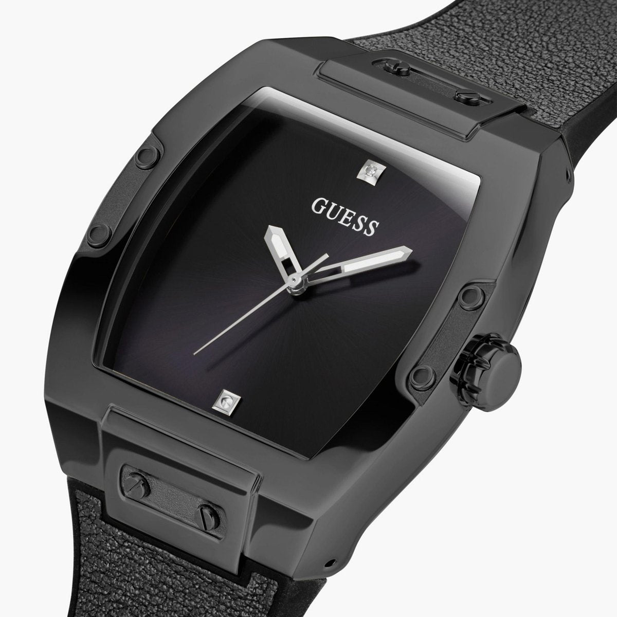 Guess Tonneau Black Dial Black Leather Strap Men's Watch GW0386G1 - view 5