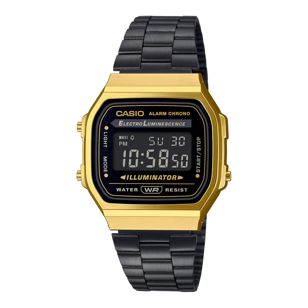 Casio Vintage Gold-Tone Digital Black Steel Strap Unisex Watch A168WEGB-1B - view 1