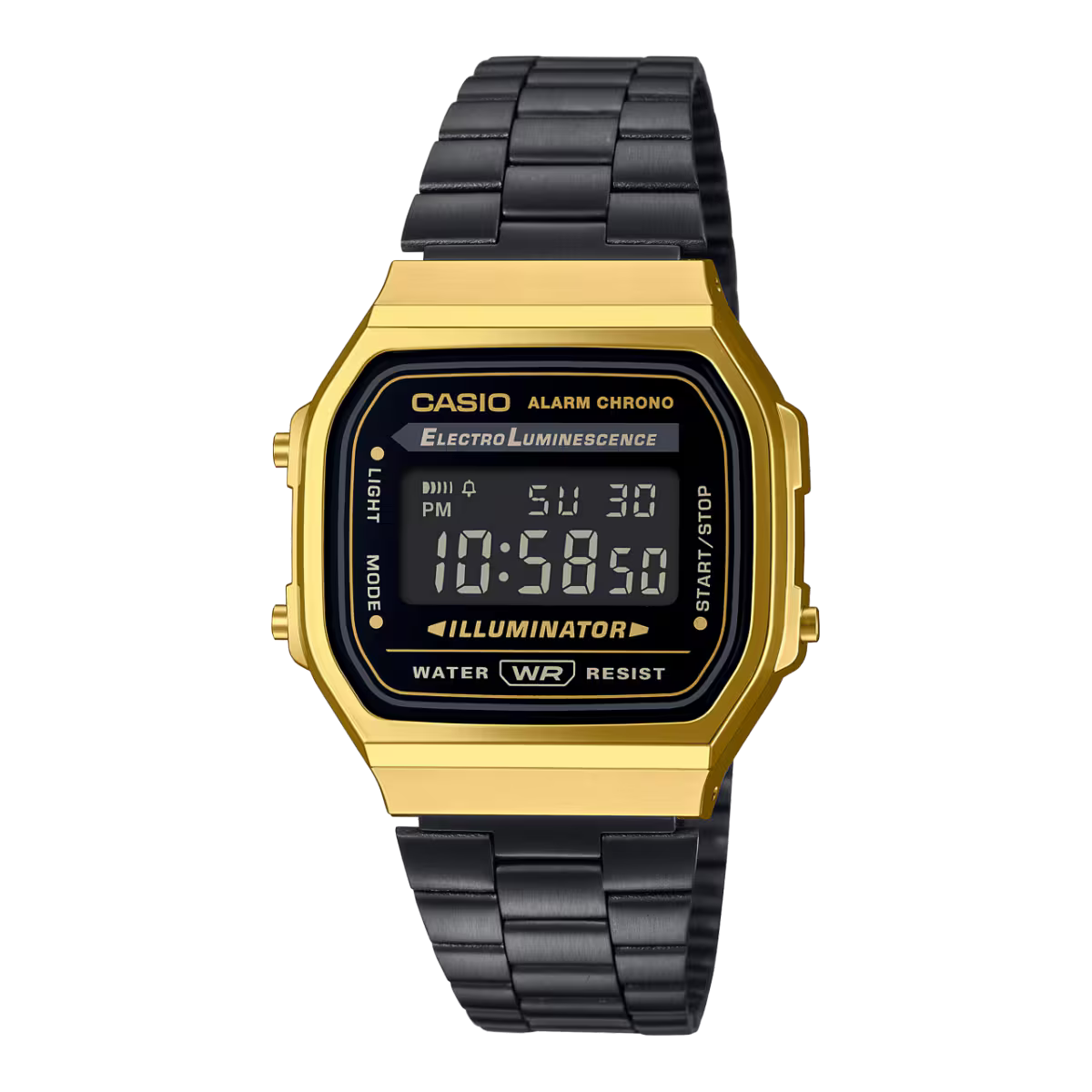 Casio Vintage Gold-Tone Digital Black Steel Strap Unisex Watch A168WEGB-1B - view 1