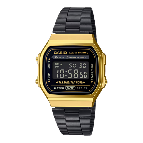Casio Vintage Gold-Tone Digital Black Steel Strap Unisex Watch A168WEGB-1B - view 1