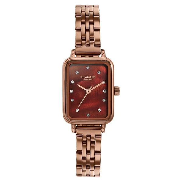 Sonata Poze Mother of Pearl Dial Brown Metal Strap Women's Watch SP80133QM01 - view 1