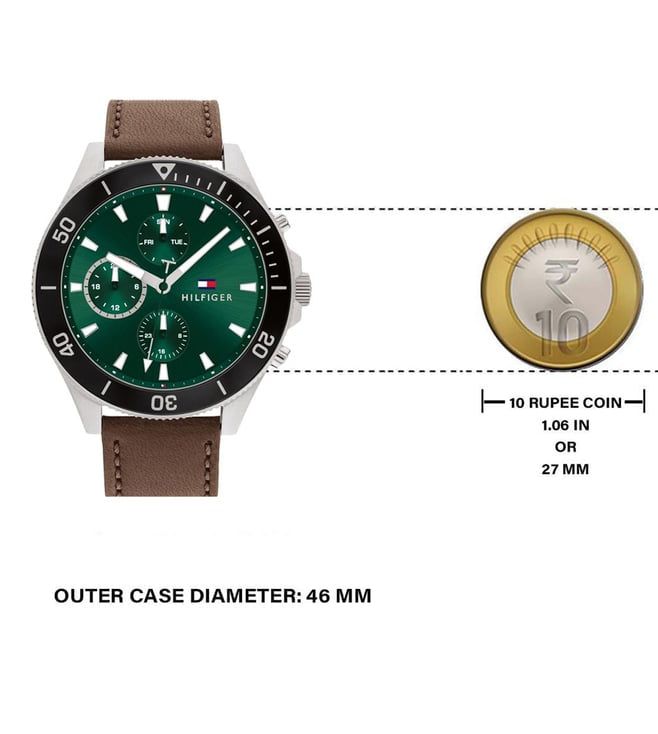 Tommy Hilfiger Green Dial Brown Leather Strap Men's Chronograph Watch TH1791983 - view 5