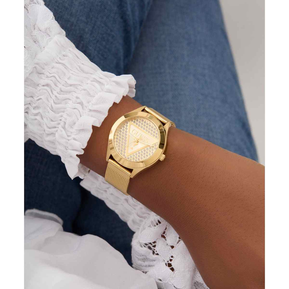 Guess Glitz Plaque Champagne Dial Gold-Tone Steel Mesh Strap Women's Watch GW0835L2 - view 6