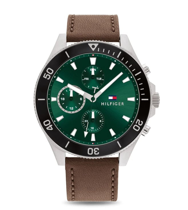 Tommy Hilfiger Green Dial Brown Leather Strap Men's Chronograph Watch TH1791983 - view 1