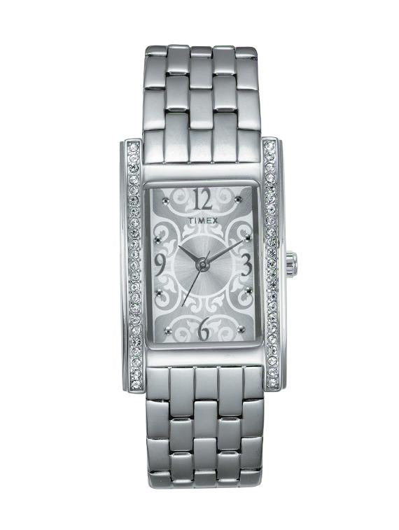Timex Silver Geometric Dial Crystal Accent Silver Metal Strap Women's Watch TW000Y703 - view 1