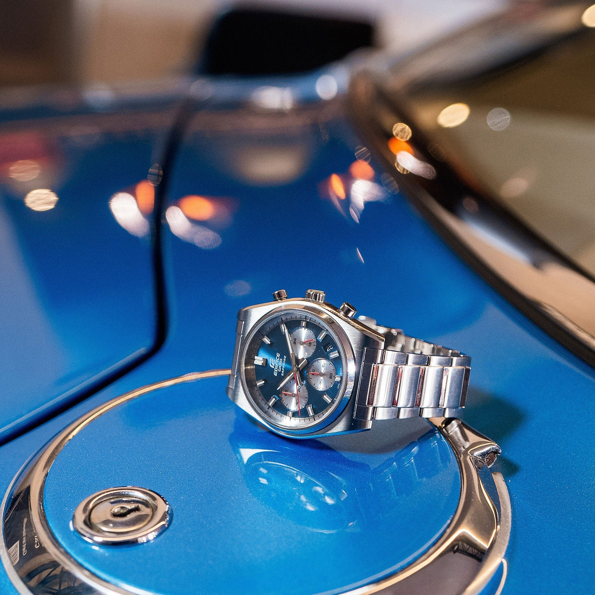Casio Edifice Chronograph Blue Dial Silver Stainless Steel Strap Men's Watch EFB-730D-2AV - view 3