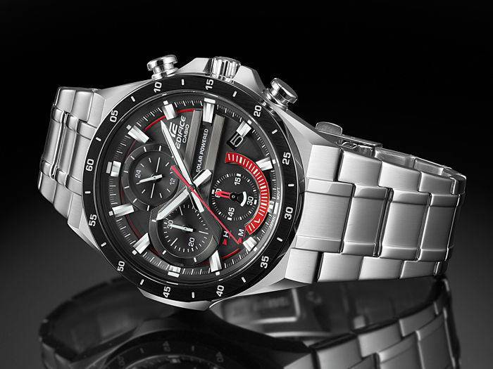 Casio Edifice Solar Chronograph Black Dial Silver Stainless Steel Strap Men's Watch EQS-920DB-1AV - view 3