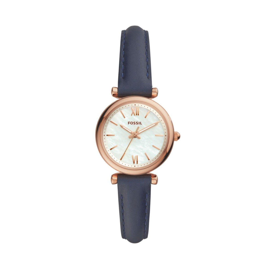 Fossil Carlie Mini White Mother-of-Pearl Dial Navy Leather Strap Kids' Watch ES4502 - view 1