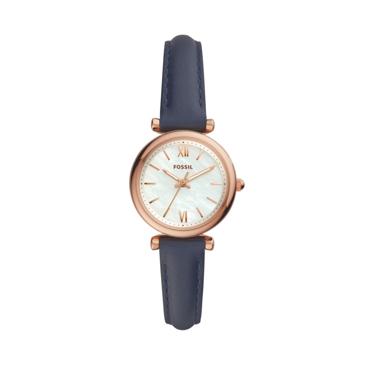 Fossil Carlie Mini White Mother-of-Pearl Dial Navy Leather Strap Kids' Watch ES4502 - view 1