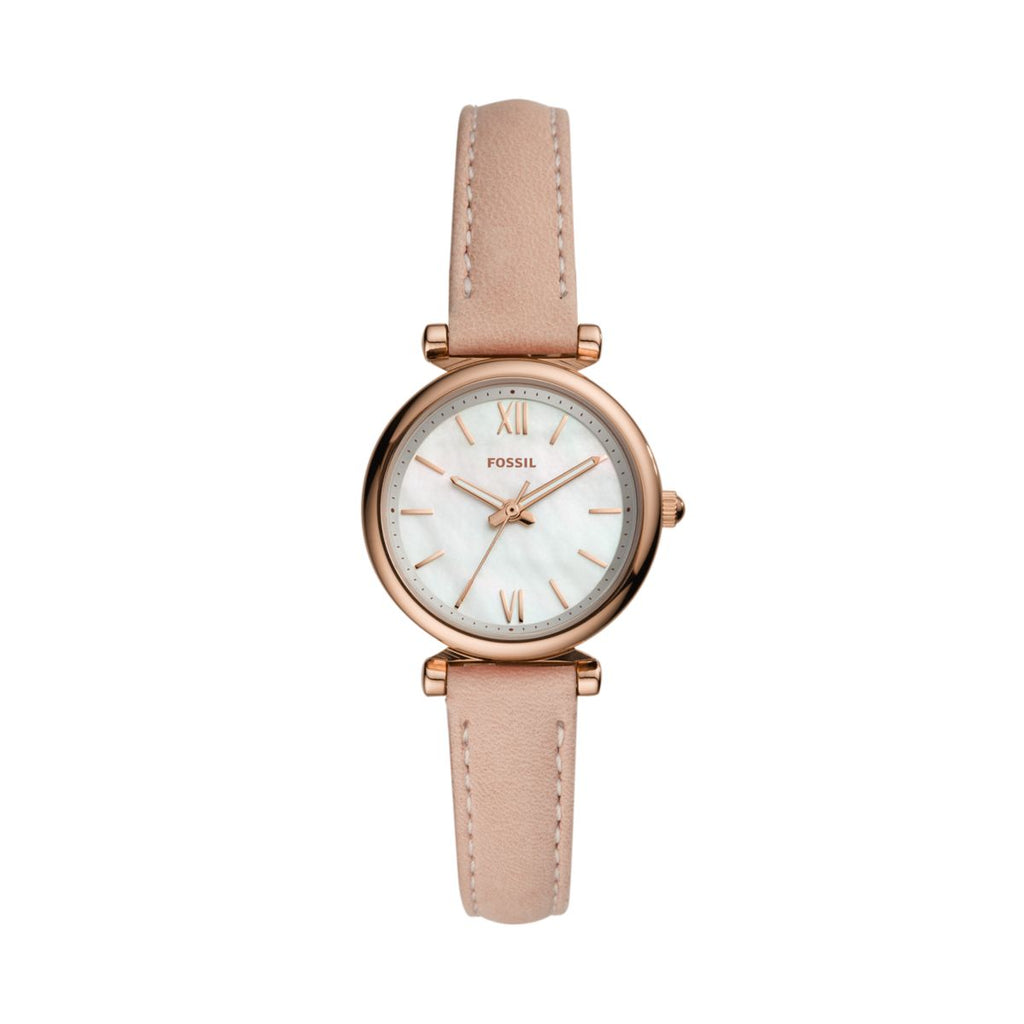 Fossil Carlie Mini White Mother-of-Pearl Dial Blush Leather Strap Women's Watch ES4699 - view 1