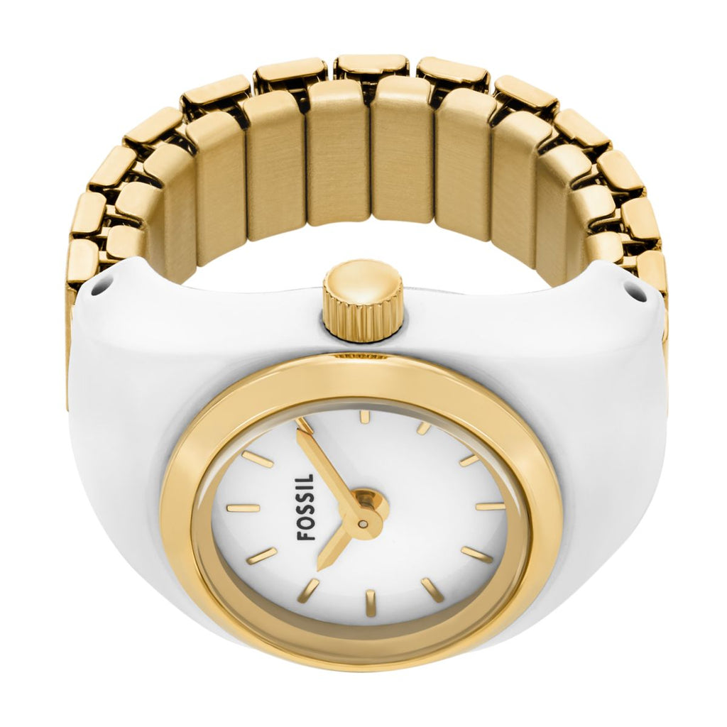 Fossil Watch Ring Two-Hand White Enamel Gold-Tone Stainless Steel Women's ES5412 - view 3