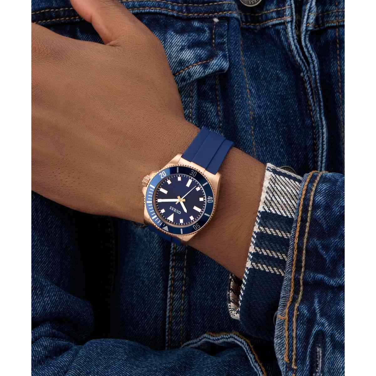 Guess Cliff Blue Dial Blue Silicone Strap Men's Watch GW0969G3 - view 4