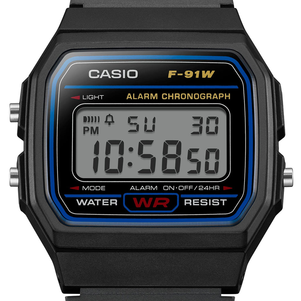 Casio Youth Digital Black Dial Black Resin Strap Unisex Watch F-91W-1Q – view 6