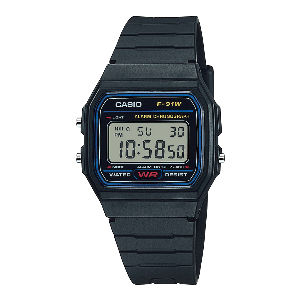 Casio Youth Digital Black Dial Black Resin Strap Unisex Watch F-91W-1Q – view 2