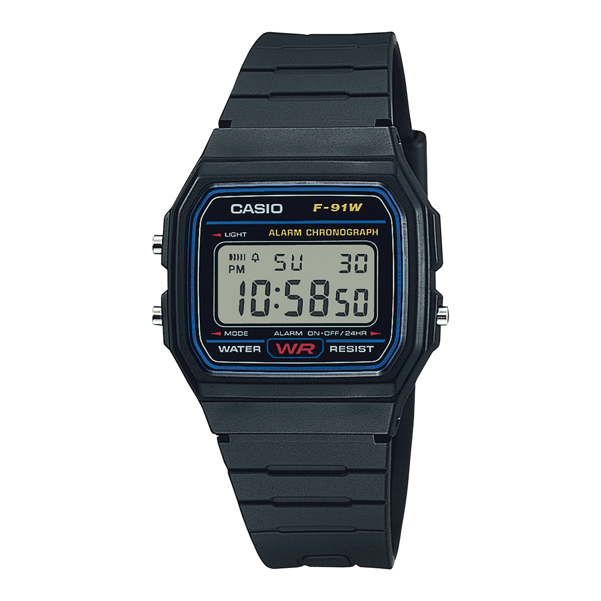 Casio Youth Digital Black Dial Black Resin Strap Unisex Watch F-91W-1Q – view 2