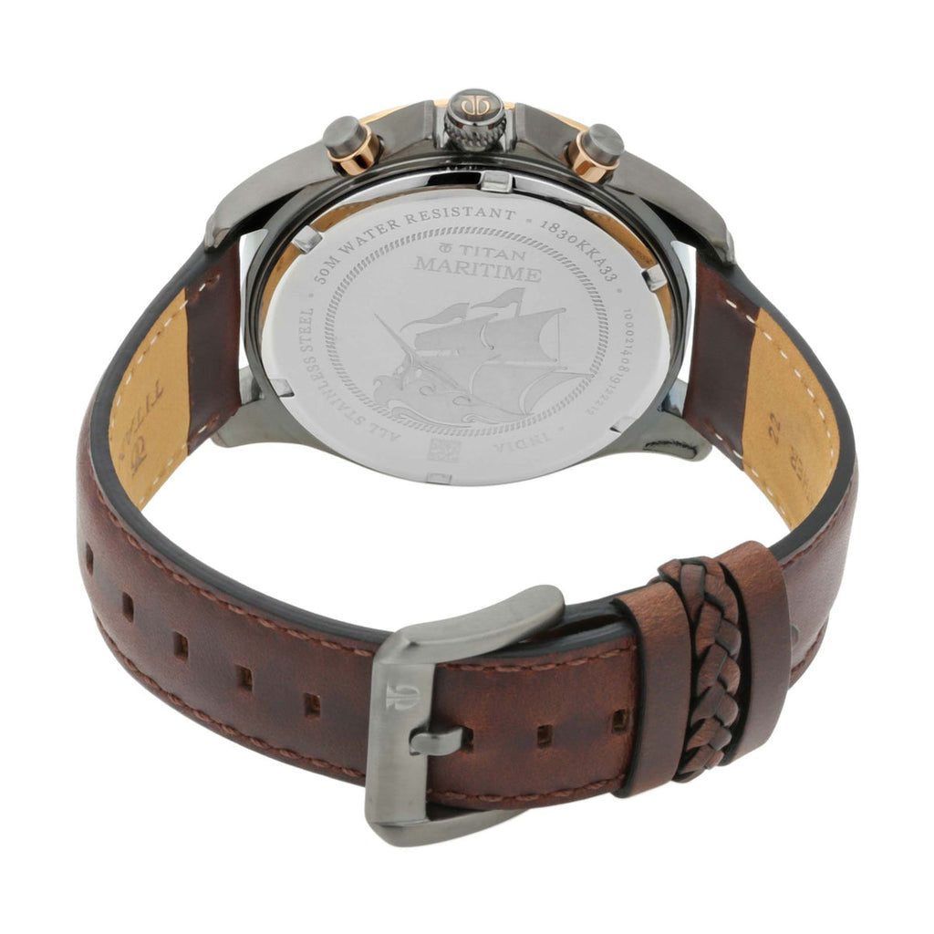 Titan Maritime Sea Green Dial Brown Leather Strap Men's Chronograph Watch 1830KL02 - view 6