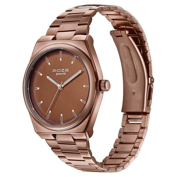 Sonata Poze Brown Dial Brown Metal Strap Men's Watch - view 3
