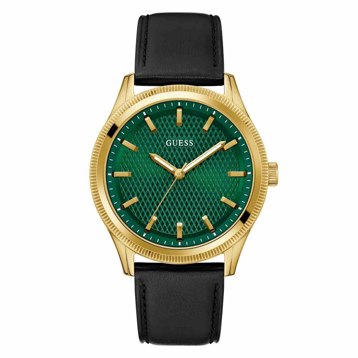 Guess Dex Green Dial Gold-Tone Black Leather Strap Men's Watch GW0846G1 - view 1