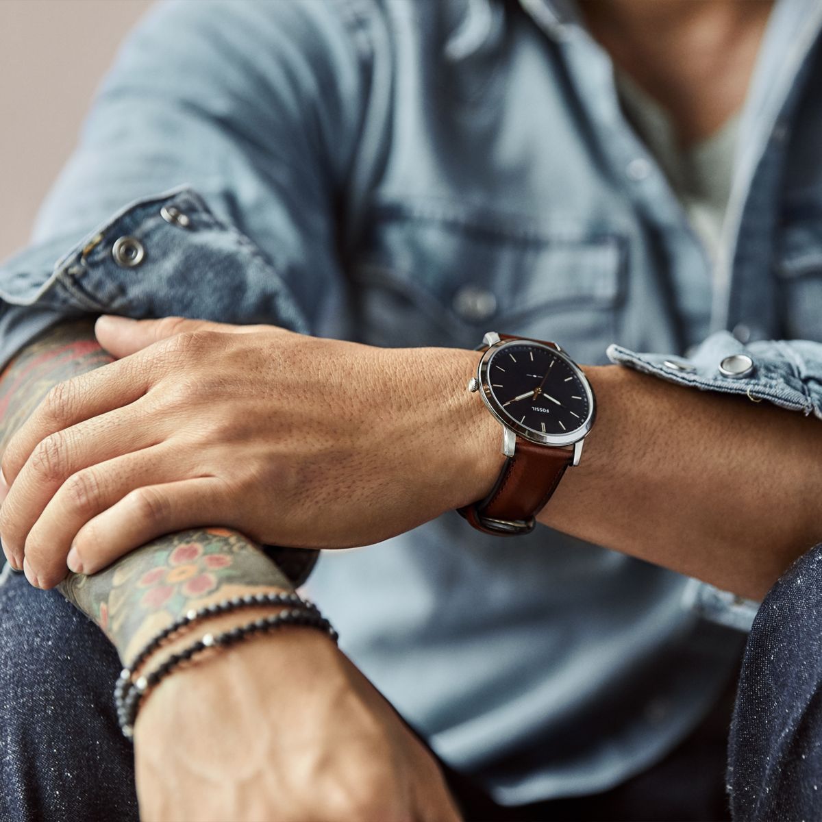 Fossil Minimalist Slim Blue Dial Light Brown Leather Strap Men's Watch FS5304 - view 3