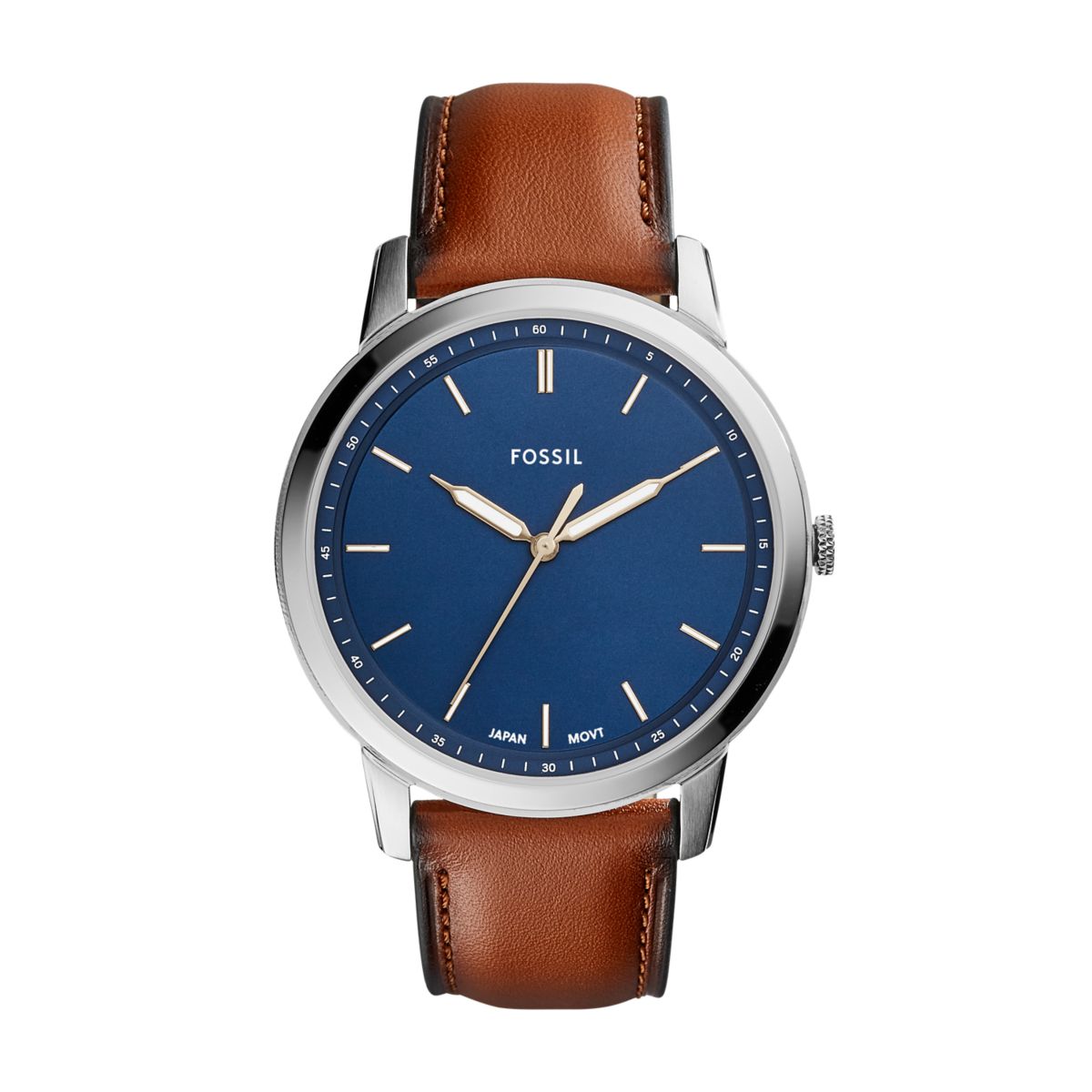 Fossil Minimalist Slim Blue Dial Light Brown Leather Strap Men's Watch FS5304 - view 1