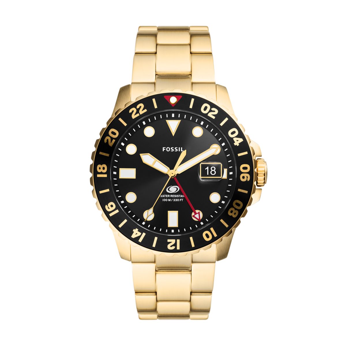Fossil Blue GMT Black Dial Gold-Tone Stainless Steel Strap Men's Watch FS5990 - view 1