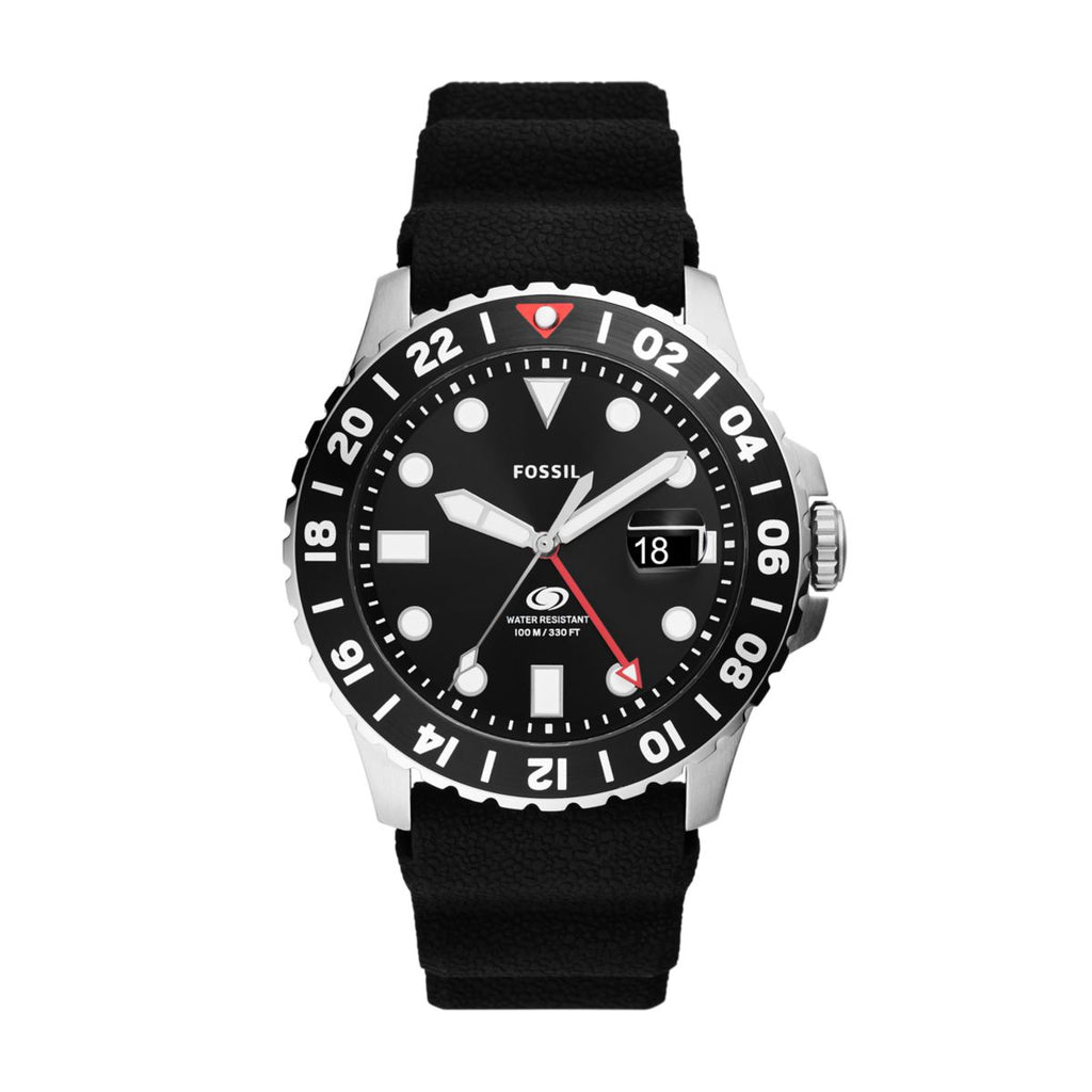 Fossil Blue GMT Black Dial Black Silicone Strap Men's Watch FS6036 - view 1