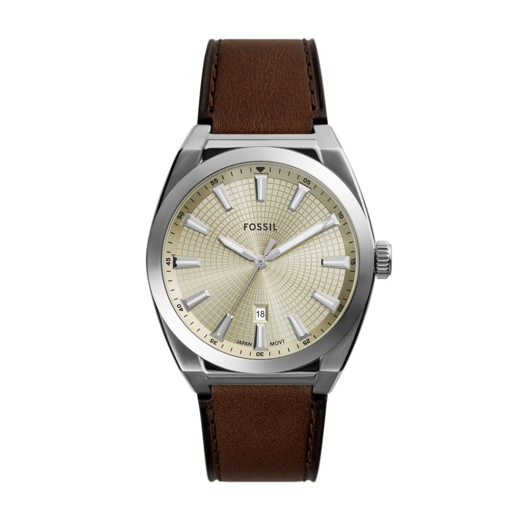 Fossil Everett Eggshell Dial Brown Leather Strap Men's Watch FS6071 - view 1