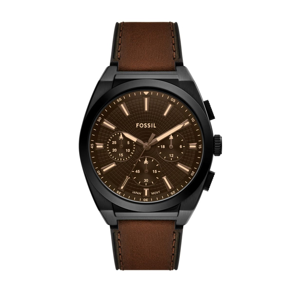Fossil Everett Chronograph Black Dial Brown Leather Strap Men's Watch FS6108 - view 1