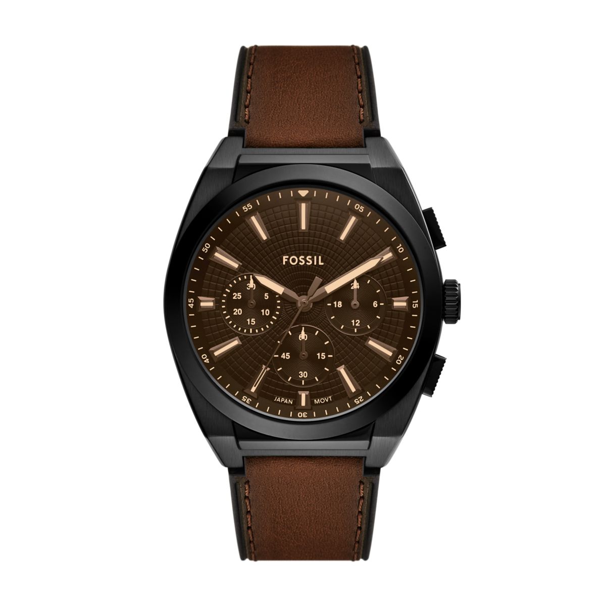 Fossil Everett Chronograph Black Dial Brown Leather Strap Men's Watch FS6108 - view 1