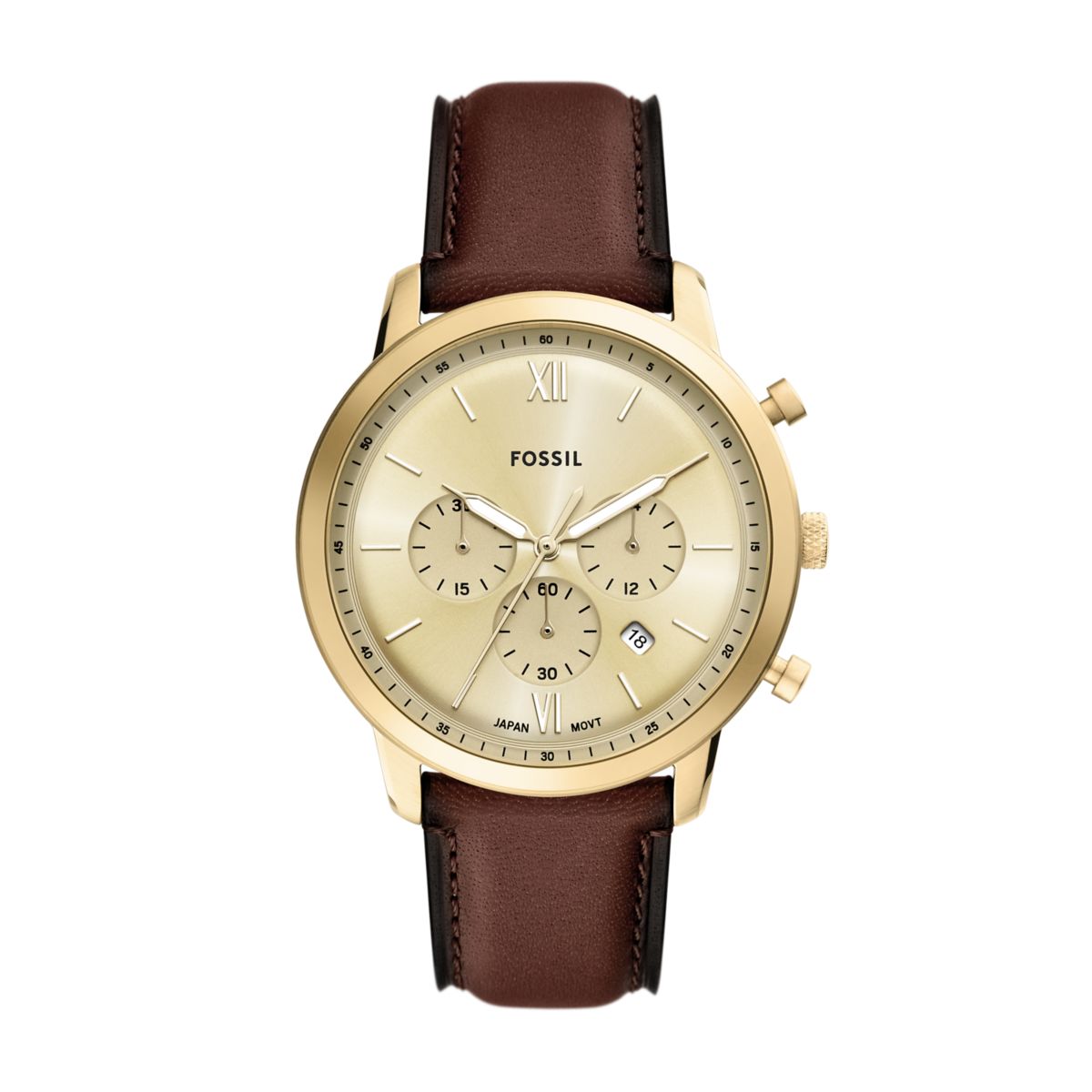 Fossil Neutra Chronograph Champagne Dial Brown Leather Strap Men's Watch FS6113 - view 1