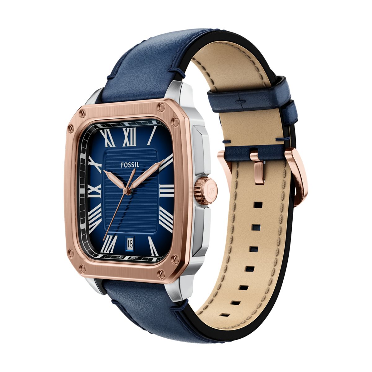 Fossil Crosby Blue Dial Blue Leather Strap Men's Watch FS6149 - view 6