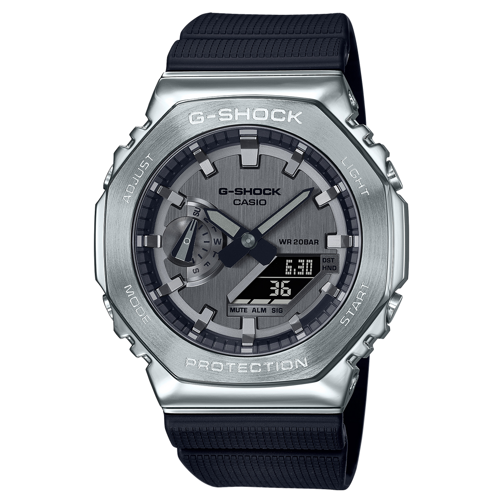 Casio G-Shock Silver Metal Bezel Black Resin Strap Men's Analog-Digital Watch GM-2100-1A - view 1