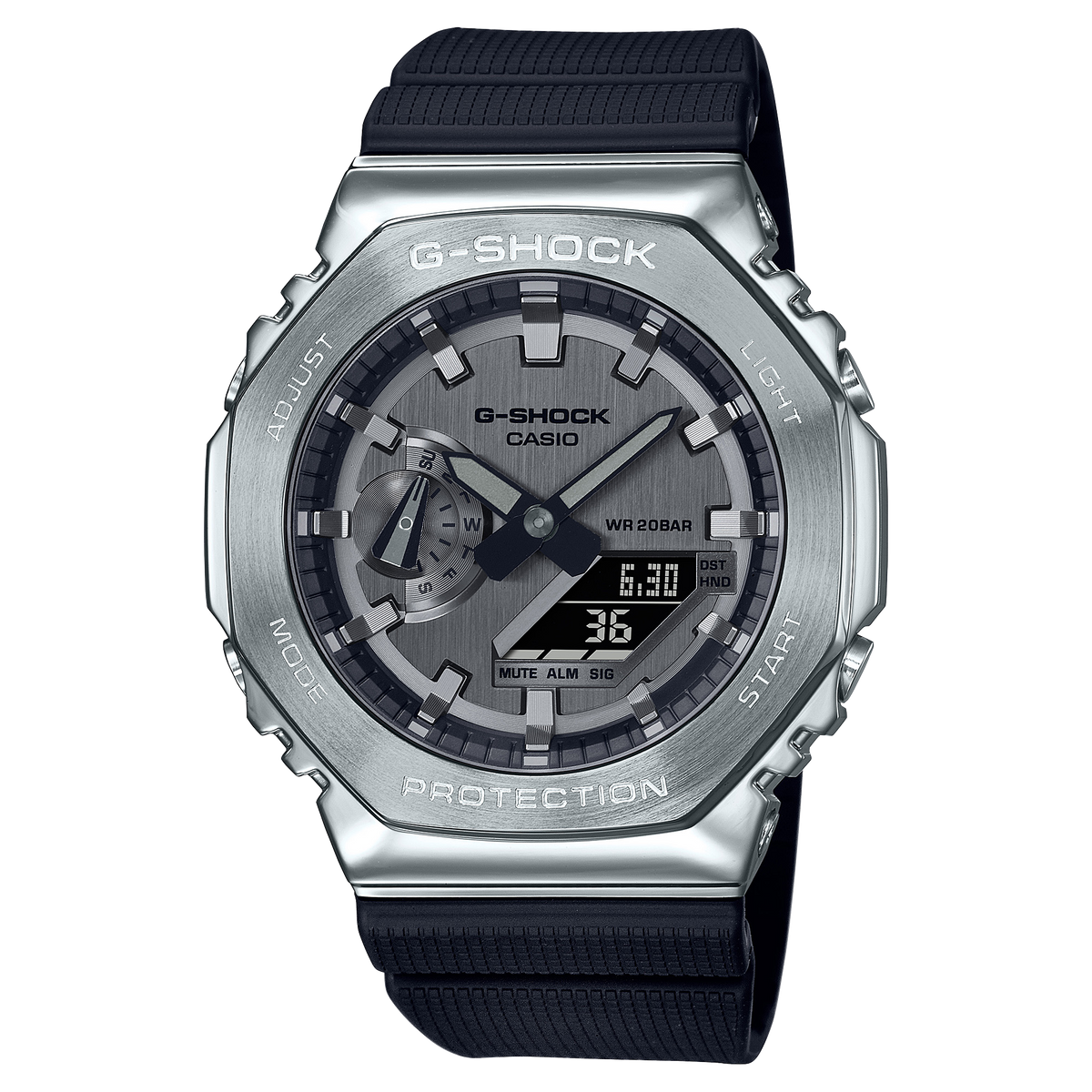Casio G-Shock Silver Metal Bezel Black Resin Strap Men's Analog-Digital Watch GM-2100-1A - view 1