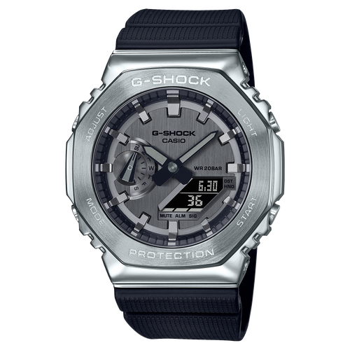 Casio G-Shock Silver Metal Bezel Black Resin Strap Men's Analog-Digital Watch GM-2100-1A - view 1