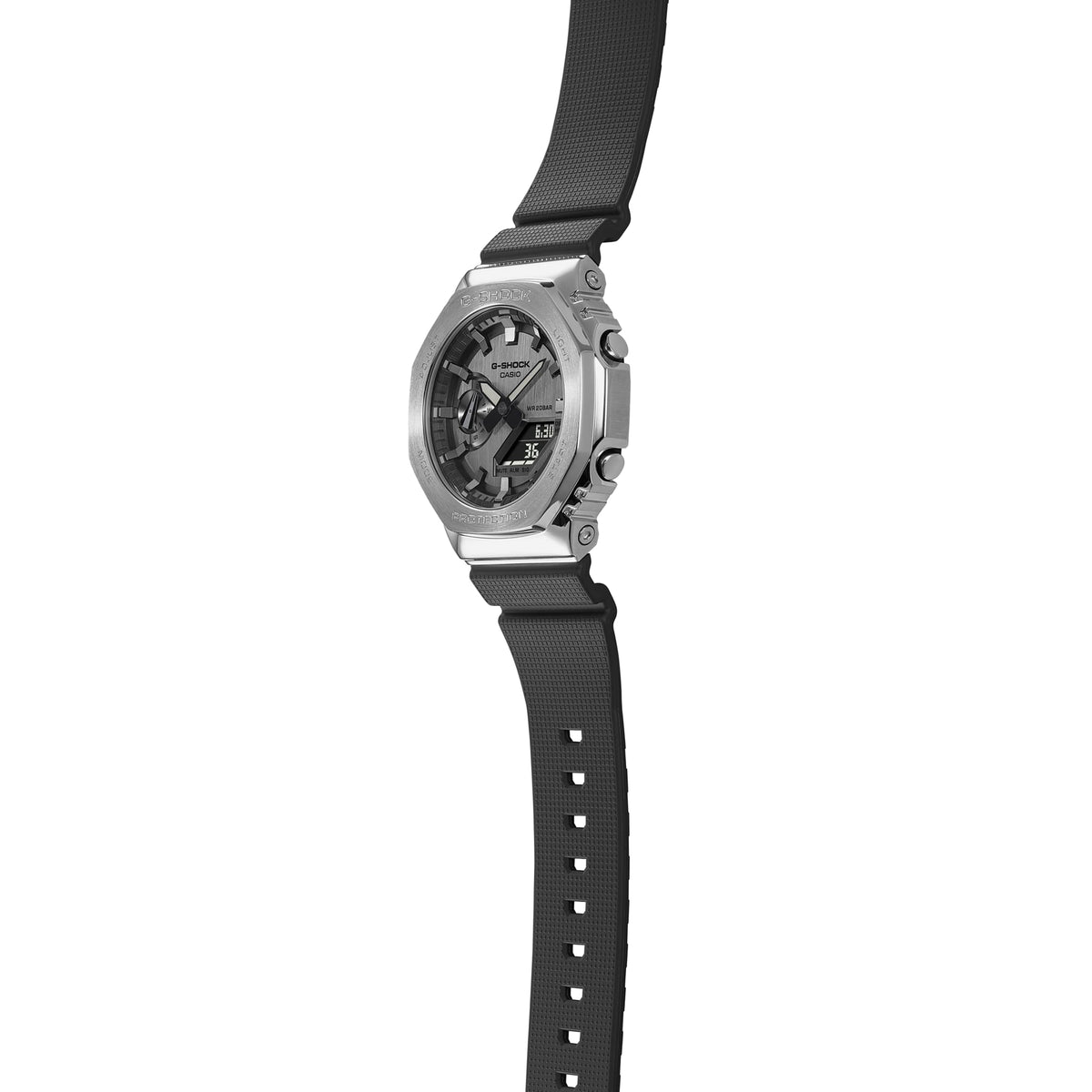 Casio G-Shock Silver Metal Bezel Black Resin Strap Men's Analog-Digital Watch GM-2100-1A - view 3