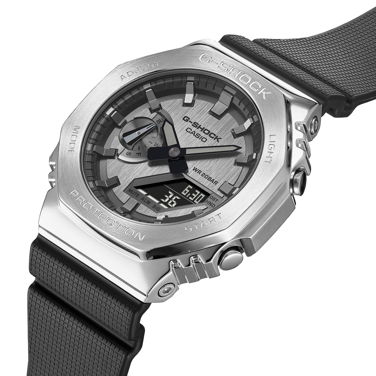 Casio G-Shock Silver Metal Bezel Black Resin Strap Men's Analog-Digital Watch GM-2100-1A - view 4