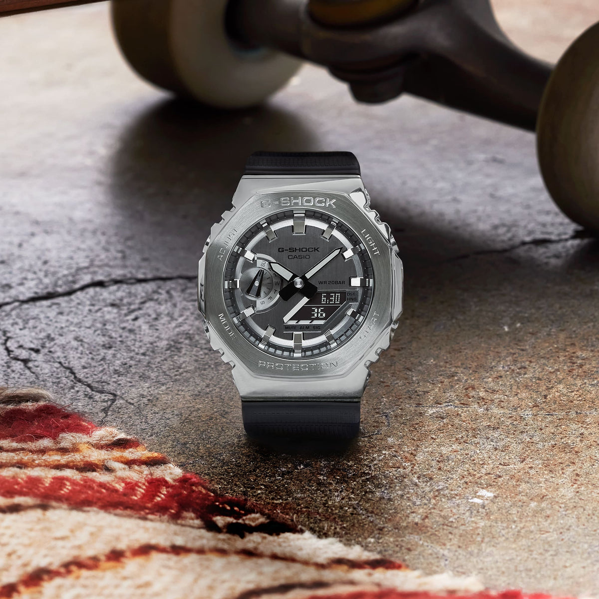 Casio G-Shock Silver Metal Bezel Black Resin Strap Men's Analog-Digital Watch GM-2100-1A - view 7