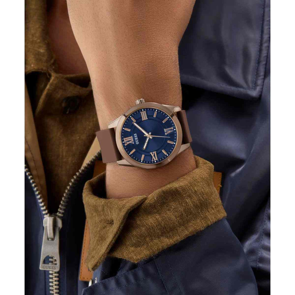 Guess Elliot Blue Dial Brown Leather Strap Men's Watch GW0894G3 - view 6