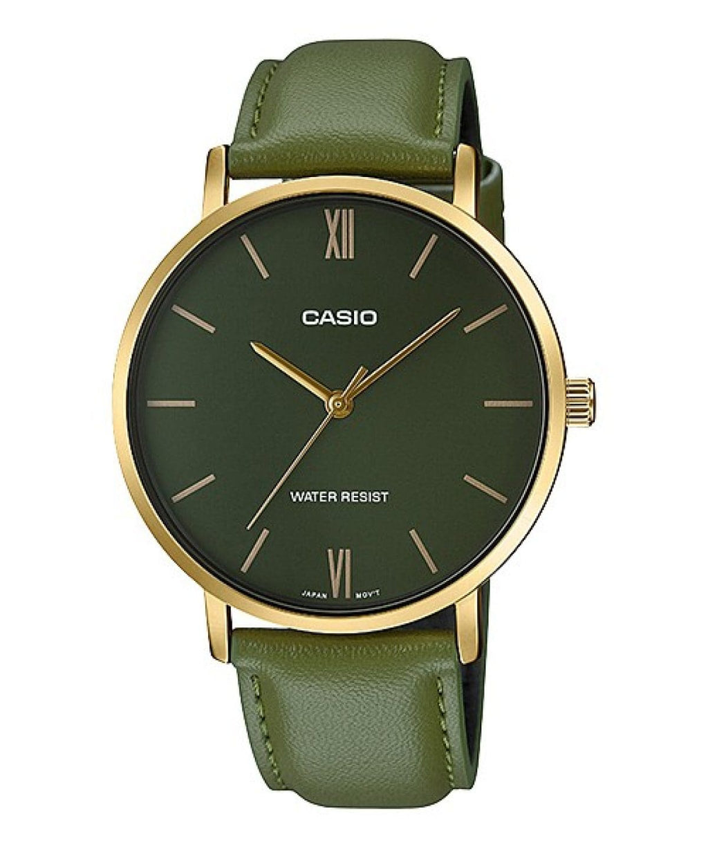 Casio Enticer Gold-Tone Case Leather Strap Men's Analog Watch MTP-VT01GL-3B - view 1