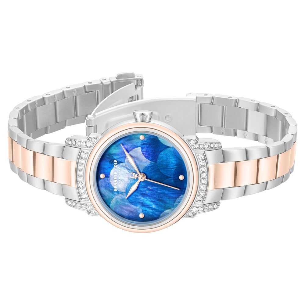 Kenneth Cole Blue Mother Of Pearl Dial Two Tone Steel Strap Women's Watch KCWLG0102302LDW - view 3