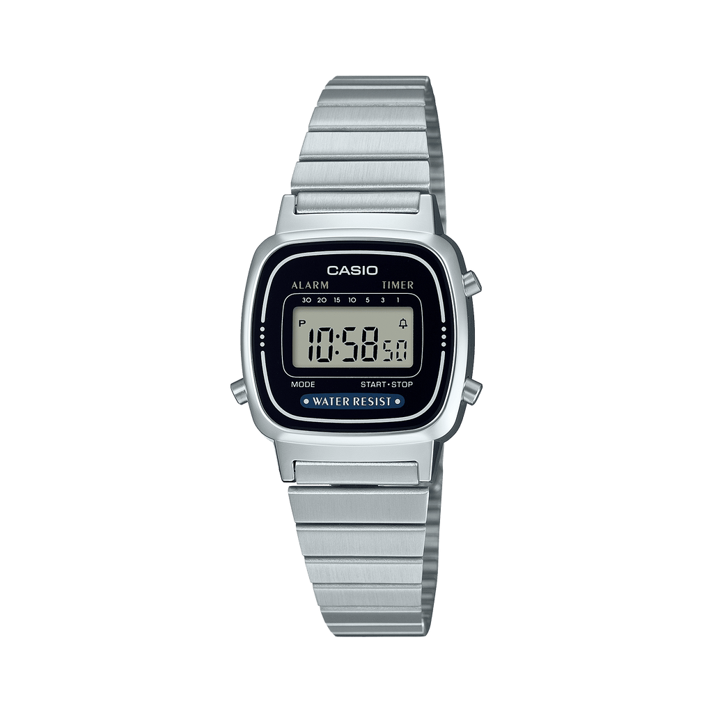 Casio Vintage Black Digital Dial Silver Stainless Steel Strap Women's Watch LA670WA-1 - view 1