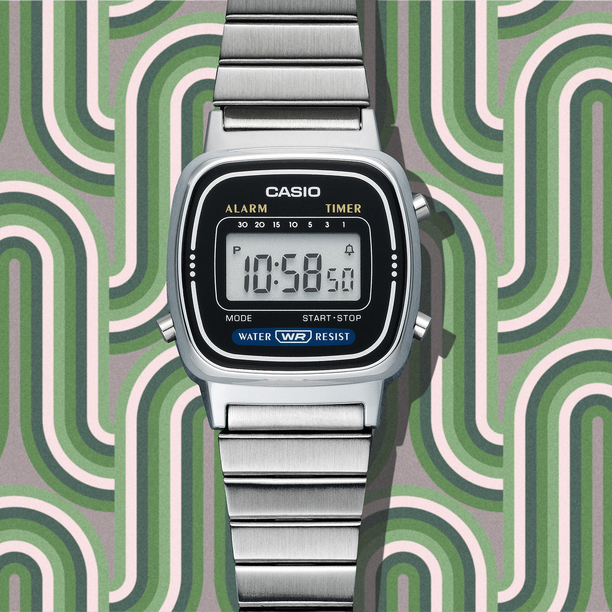 Casio Vintage Black Digital Dial Silver Stainless Steel Strap Women's Watch LA670WA-1 - view 3