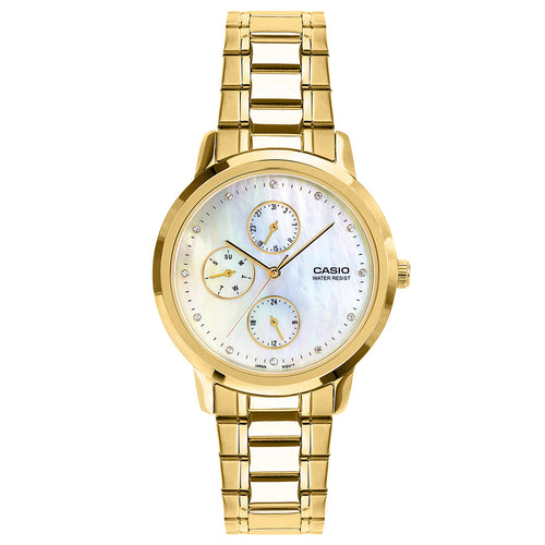 Casio Analog White Mother of Pearl Dial Gold Stainless Steel Strap Women's Watch LTP-SN6KGS-7A - view 1