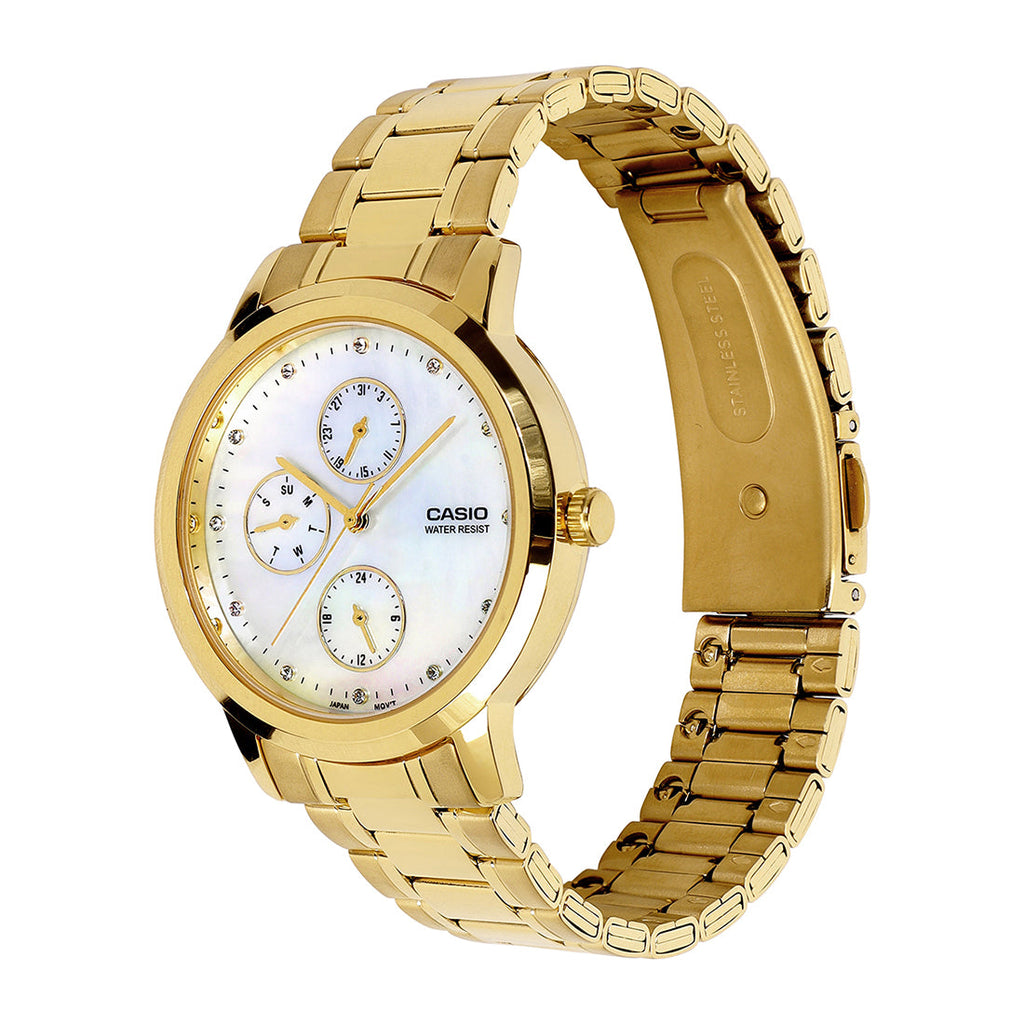 Casio Analog White Mother of Pearl Dial Gold Stainless Steel Strap Women's Watch LTP-SN6KGS-7A - view 2