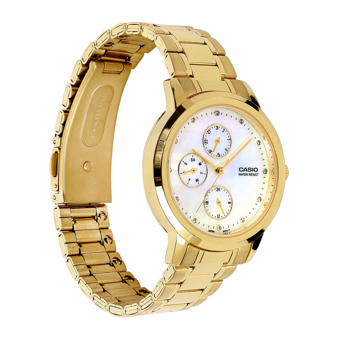 Casio Analog White Mother of Pearl Dial Gold Stainless Steel Strap Women's Watch LTP-SN6KGS-7A - view 3